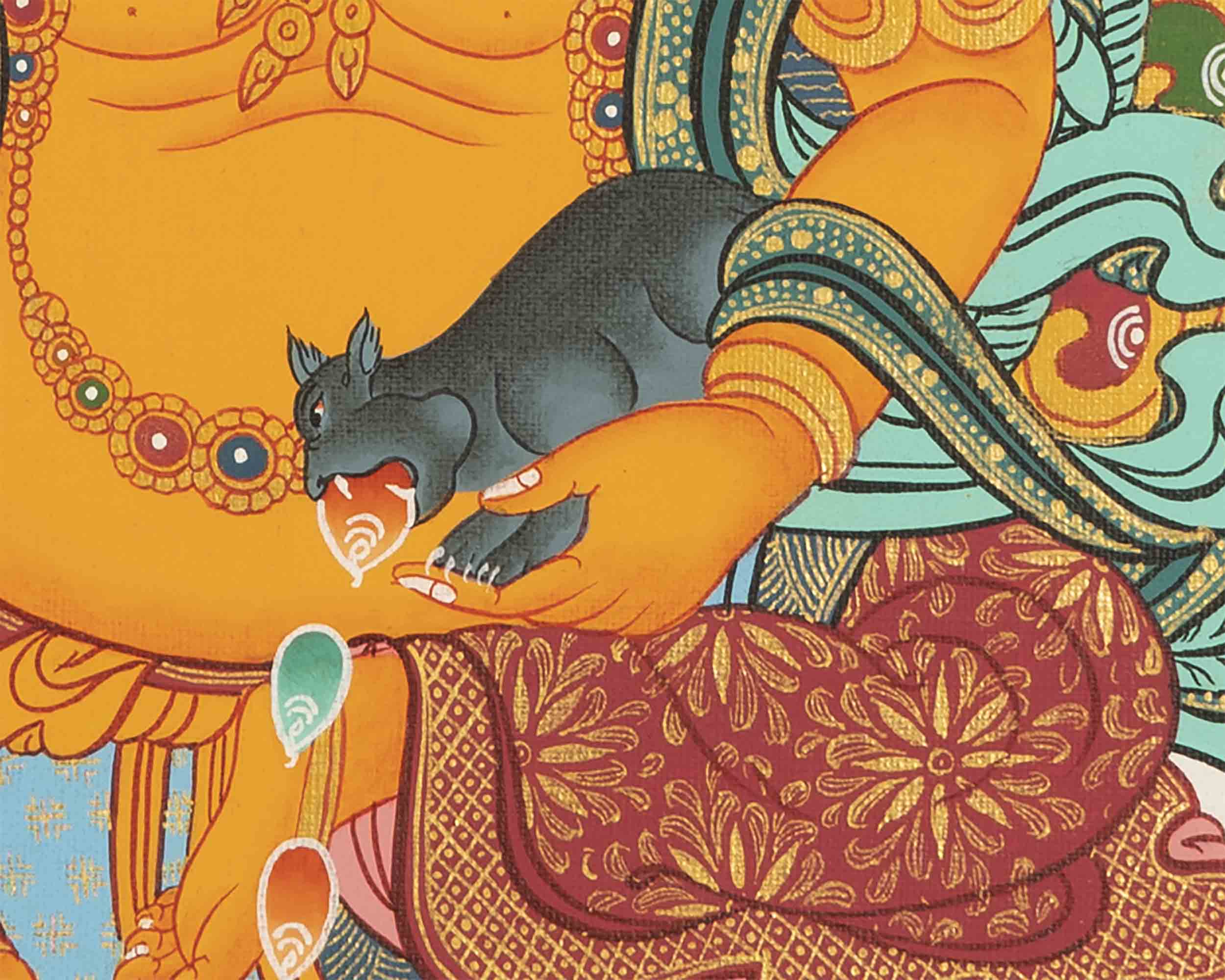 Handpainted Dzambala Kubera | Religious Thangka Art | Wall Decors