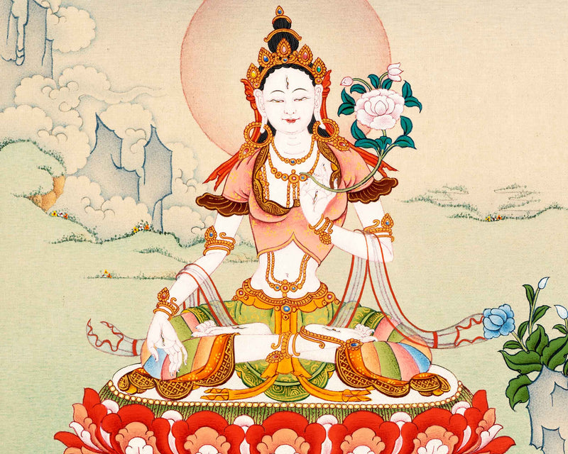 White Tara Tibetan Thangka |  Female Buddha