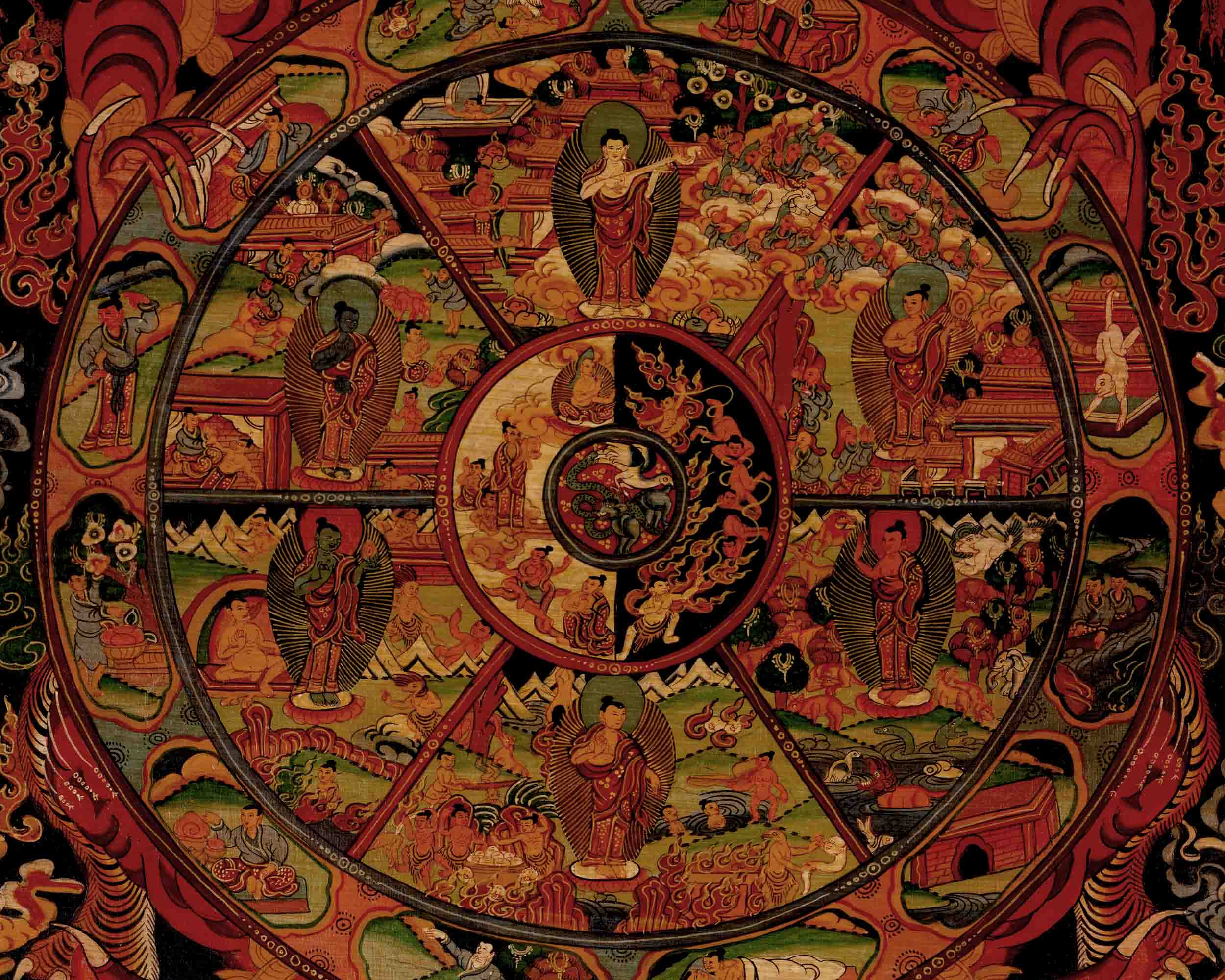 Tibetan Wheel Of Life Thangka | Traditional Samsara Painting | Wall Decors