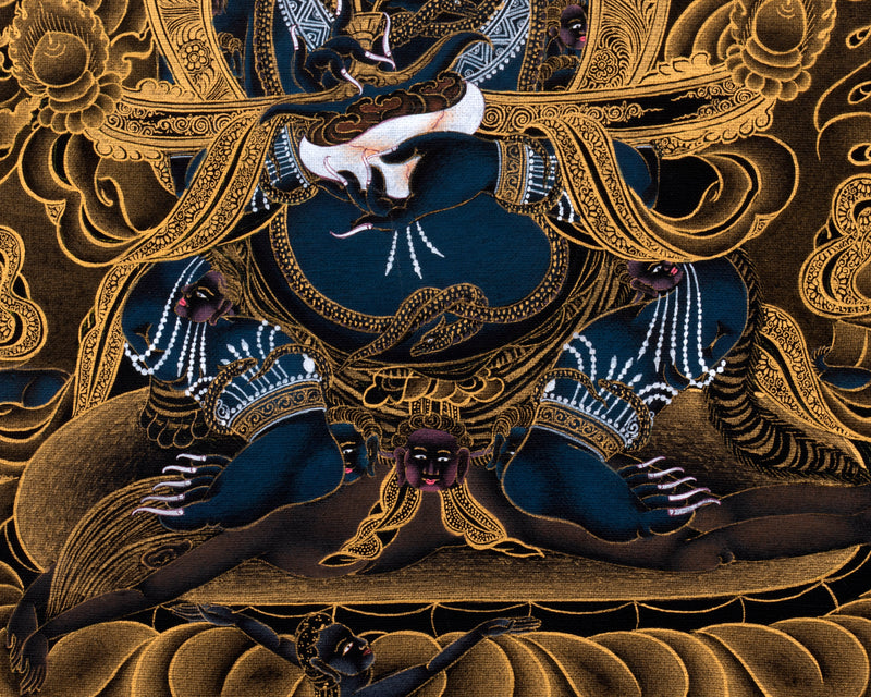 Sakya Mahakala Thangka | Hand painted Tibetan Black And Gold Thangka