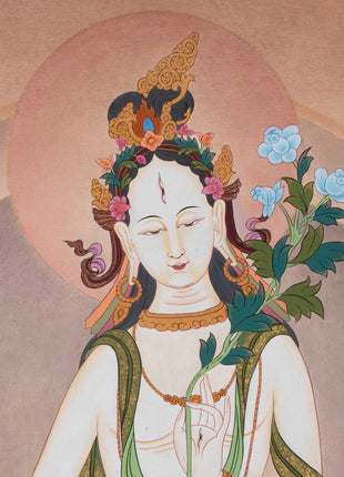 White Tara Thangka | Religious Buddhist Artwork | Wall Hanging Decoration