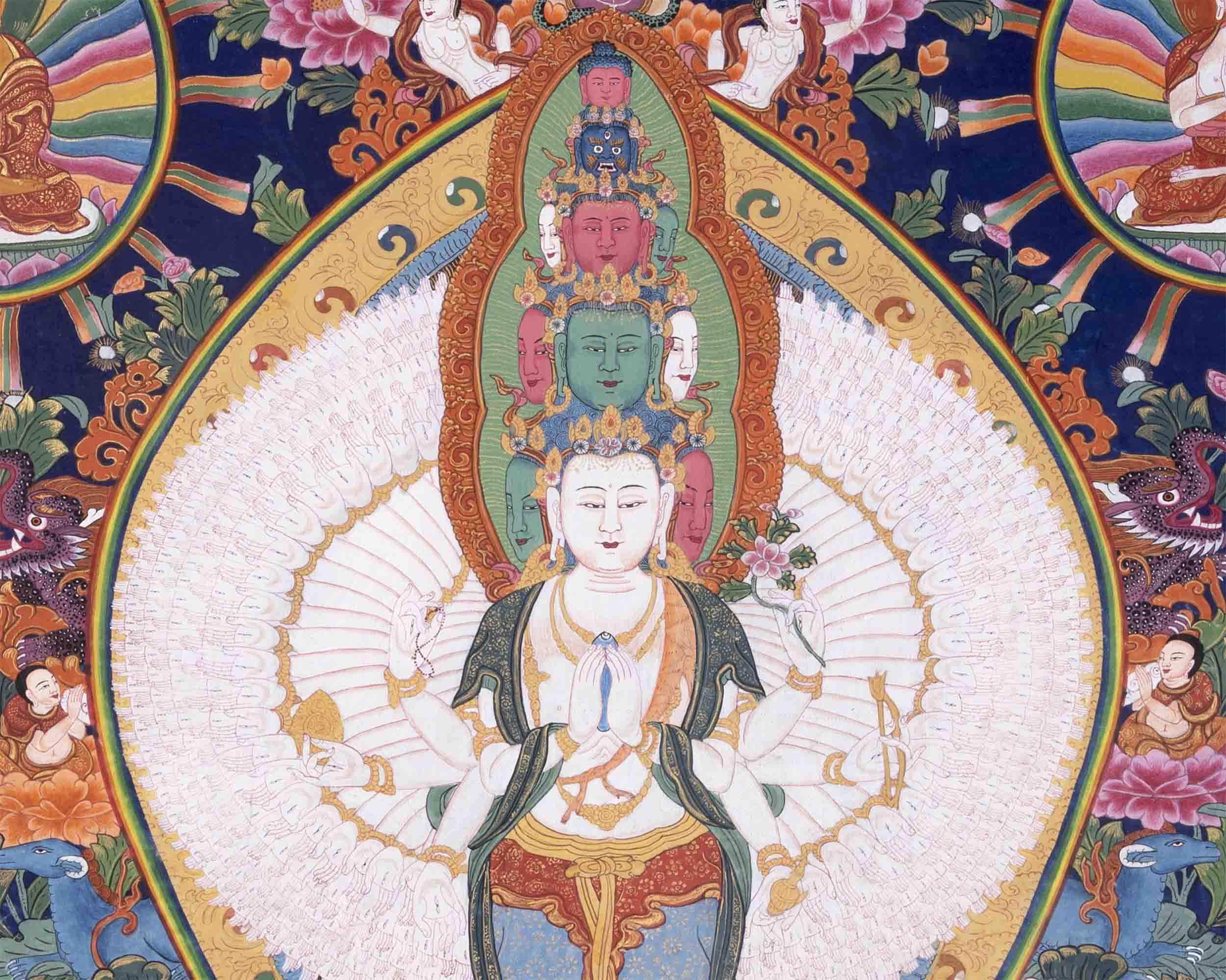 Vintage Avalokiteshvara Thangka | 1000 armed Chengrezig Thangka