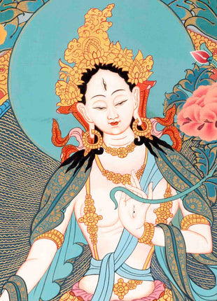 Hand-Painted White Thangka | Buddhist Tara Thangka