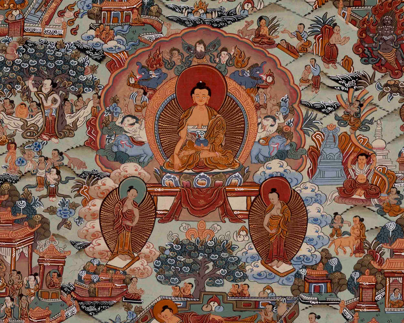 Buddha Life Story | Handpainted Tibetan Thangka | Wall Decors