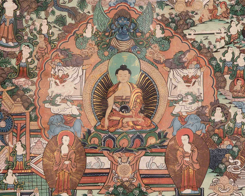 Buddha life Story Thangka | Wall Decoration Painting with Brocade