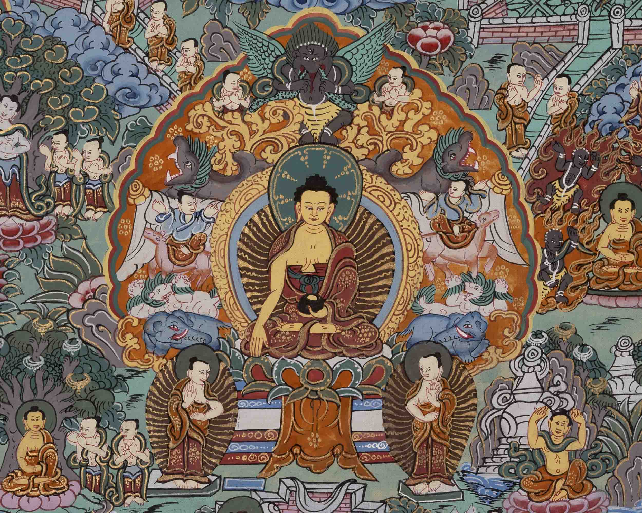 Vintage Life Story Of Buddha | Traditional Tibetan Thangka