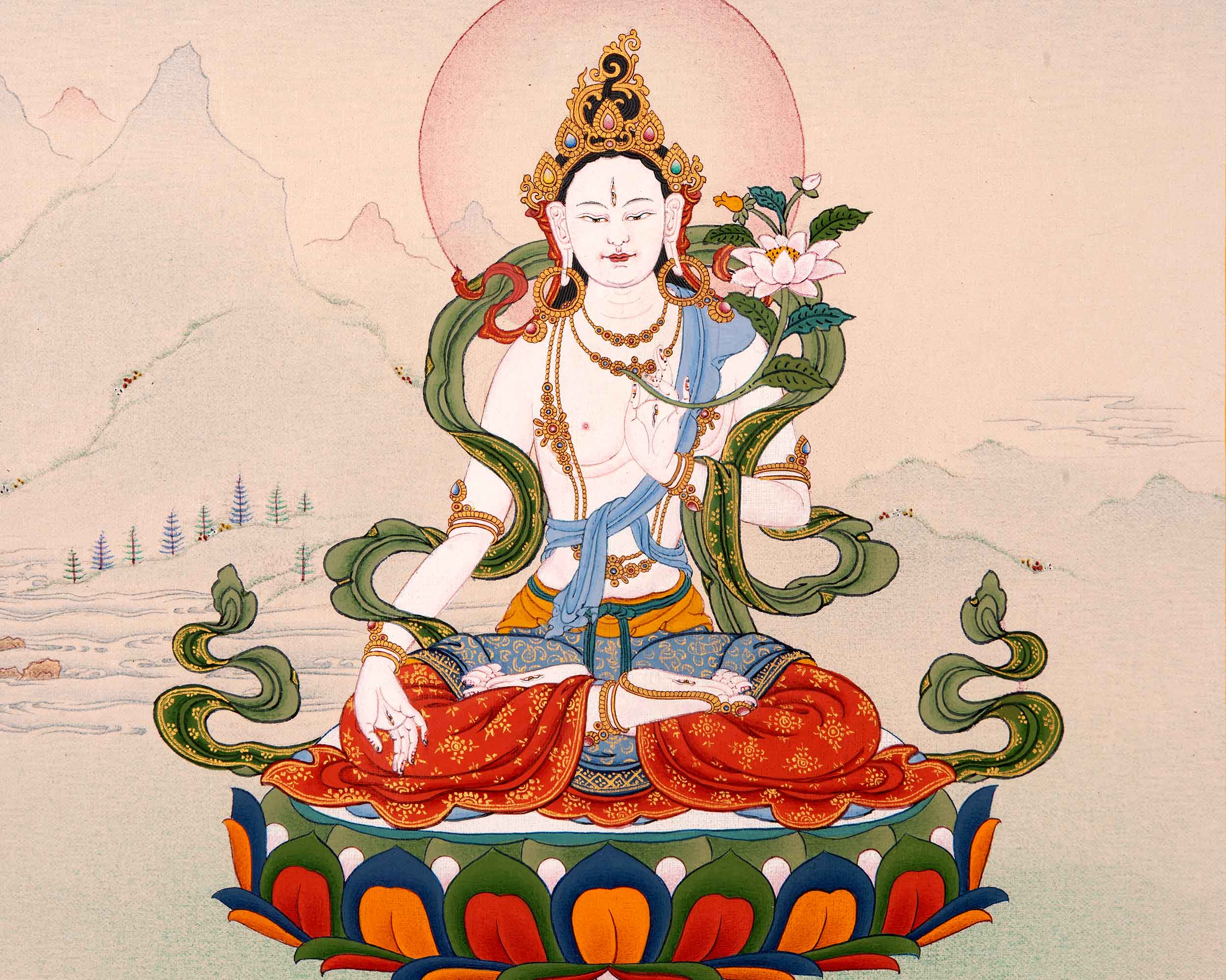 Tara White Thangka | Traditional Hand Painted Buddhist Art