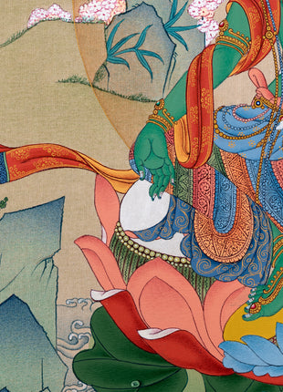 Green Tara Thangka | Tibetan Mother Tara | Natural Stone Colors and 24K Gold