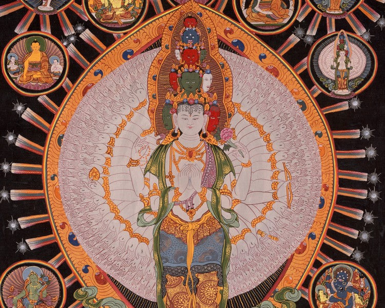 Vintage 1000Armed Avalokiteshvara Thangka | Wall Decor Painting