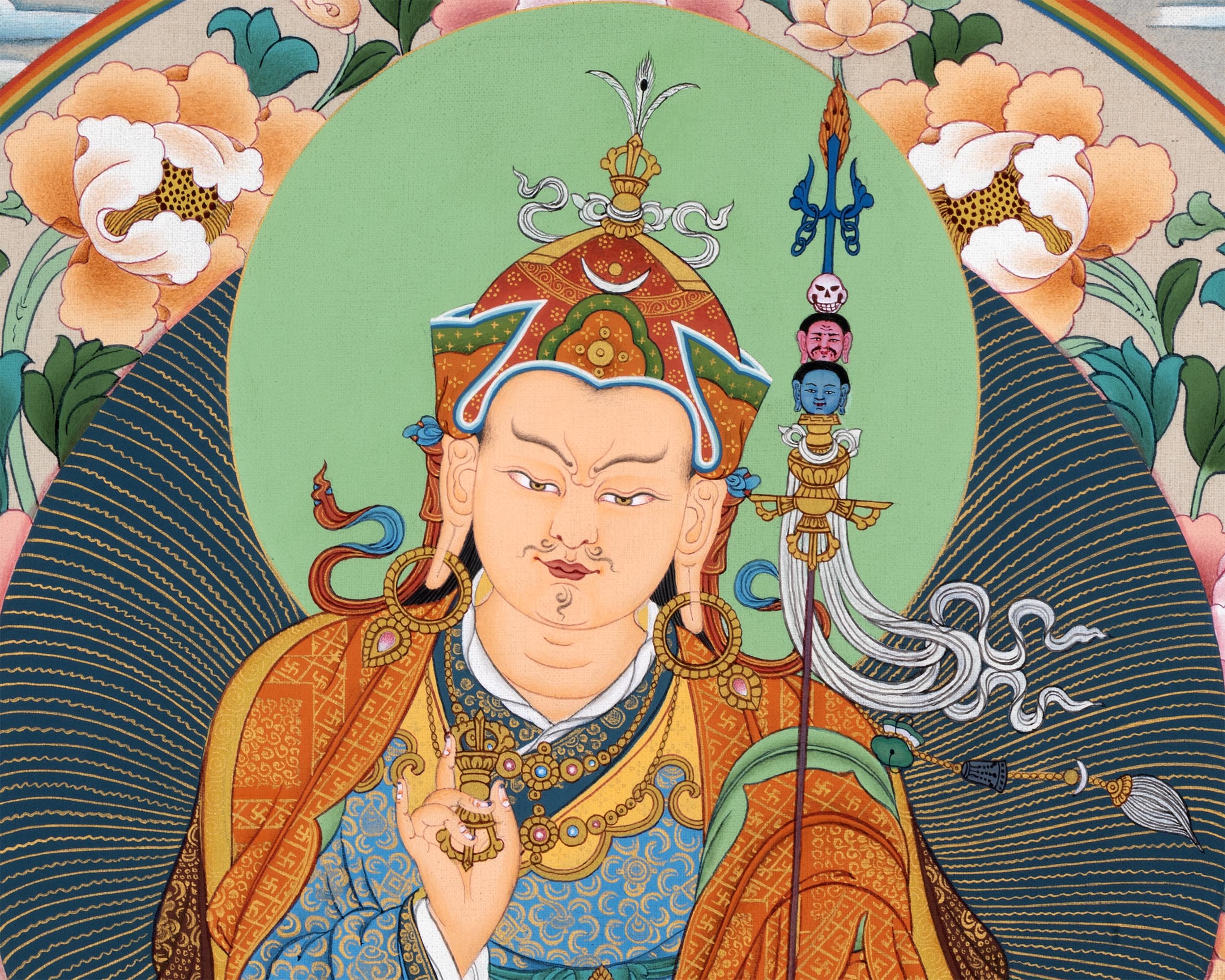 Guru Padmasambhava Thangka With Consorts, Buddhas And Bodhisattvas | Tibetan Art