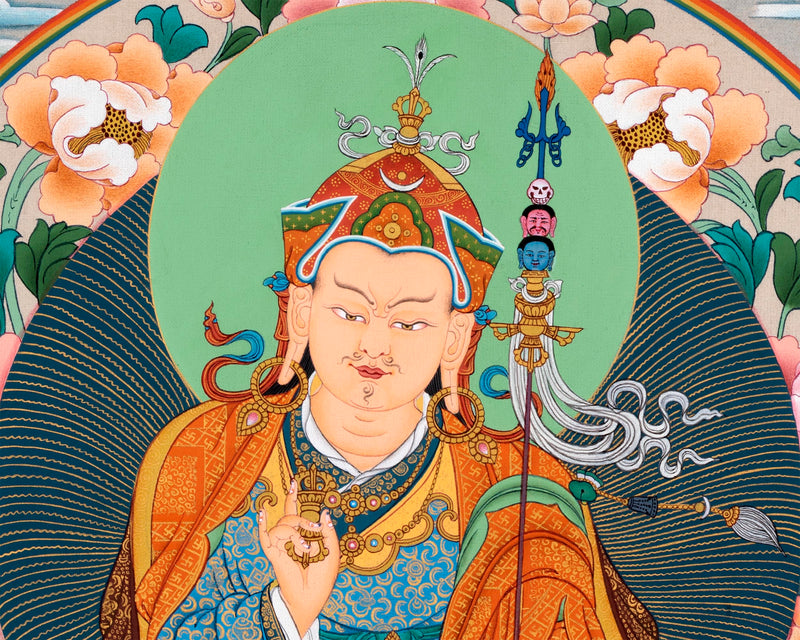 Guru Padmasambhava Thangka With Consorts, Buddhas And Bodhisattvas | Tibetan Art