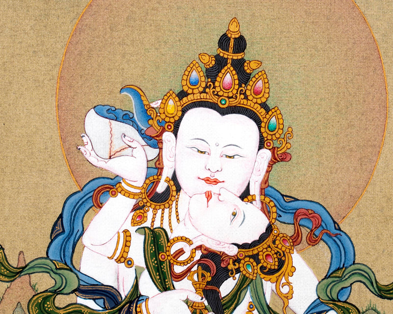 Vajrasattva Yab Yum Thangka | 24K Gold Tibetan Art