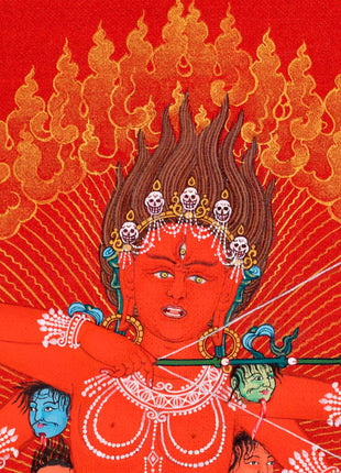 The Goddess Kurukulla Thangka | Red and Gold Dakini Art
