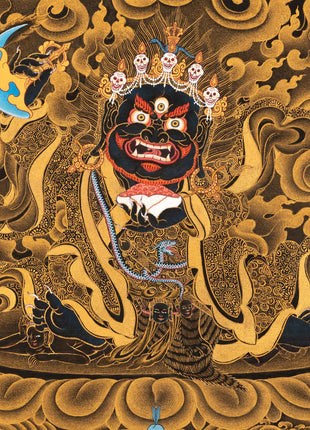 24K Gold Mahakala Bernagchen Thangka | Buddhist Tibetan Art