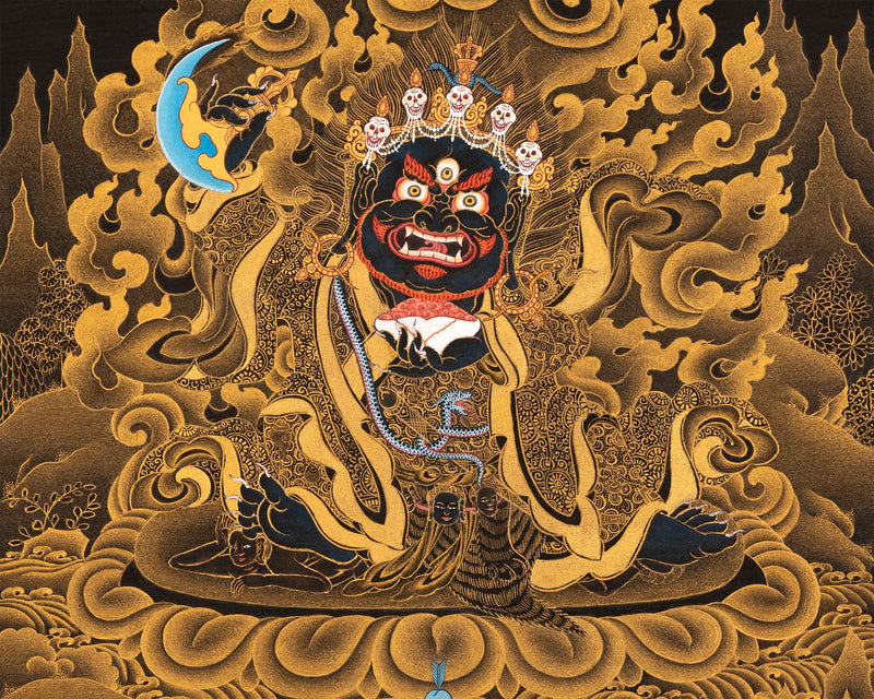 24K Gold Mahakala Bernagchen Thangka | Buddhist Tibetan Art