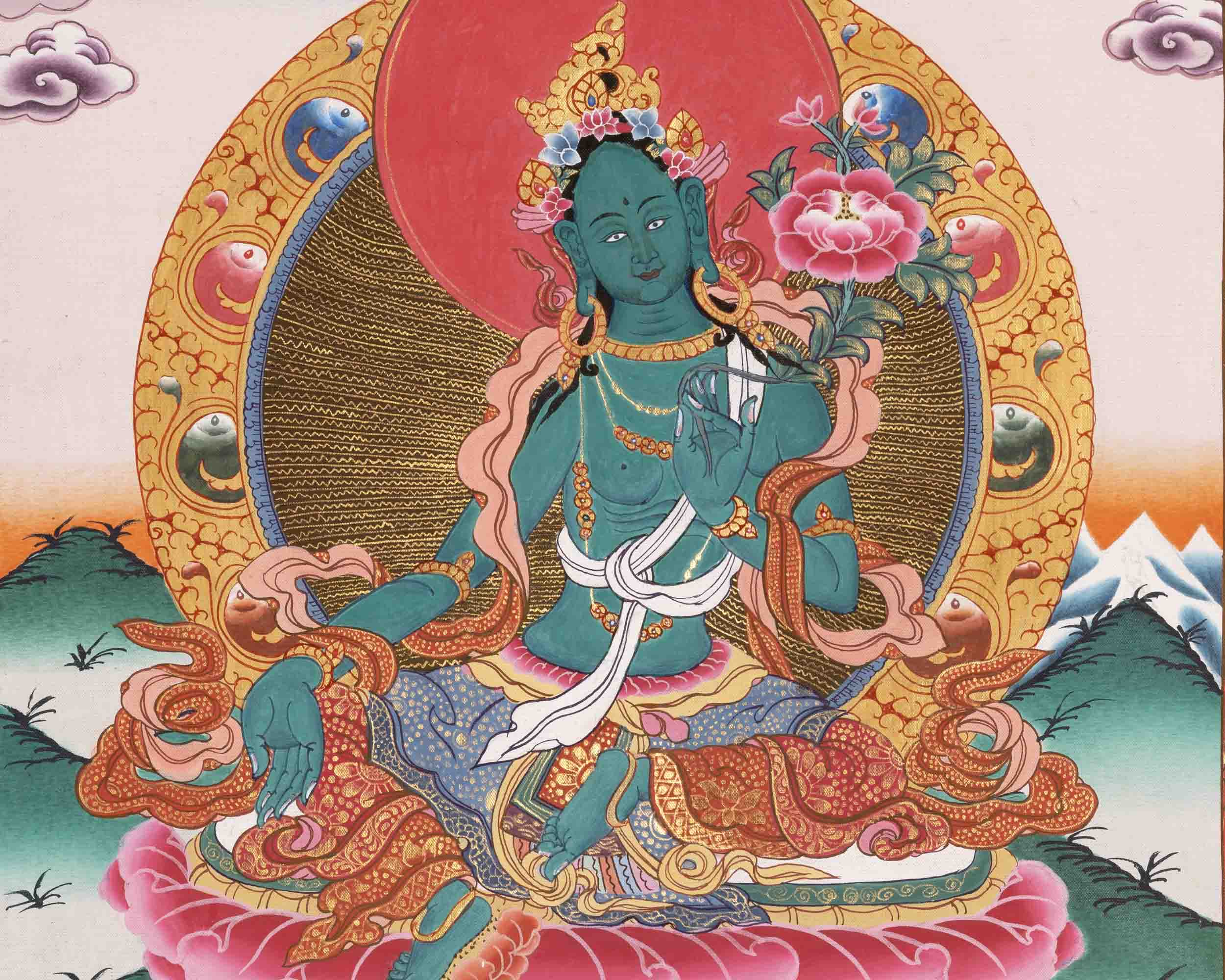 Green Tara Thangka | Religious Buddhist Art | Wall Decors