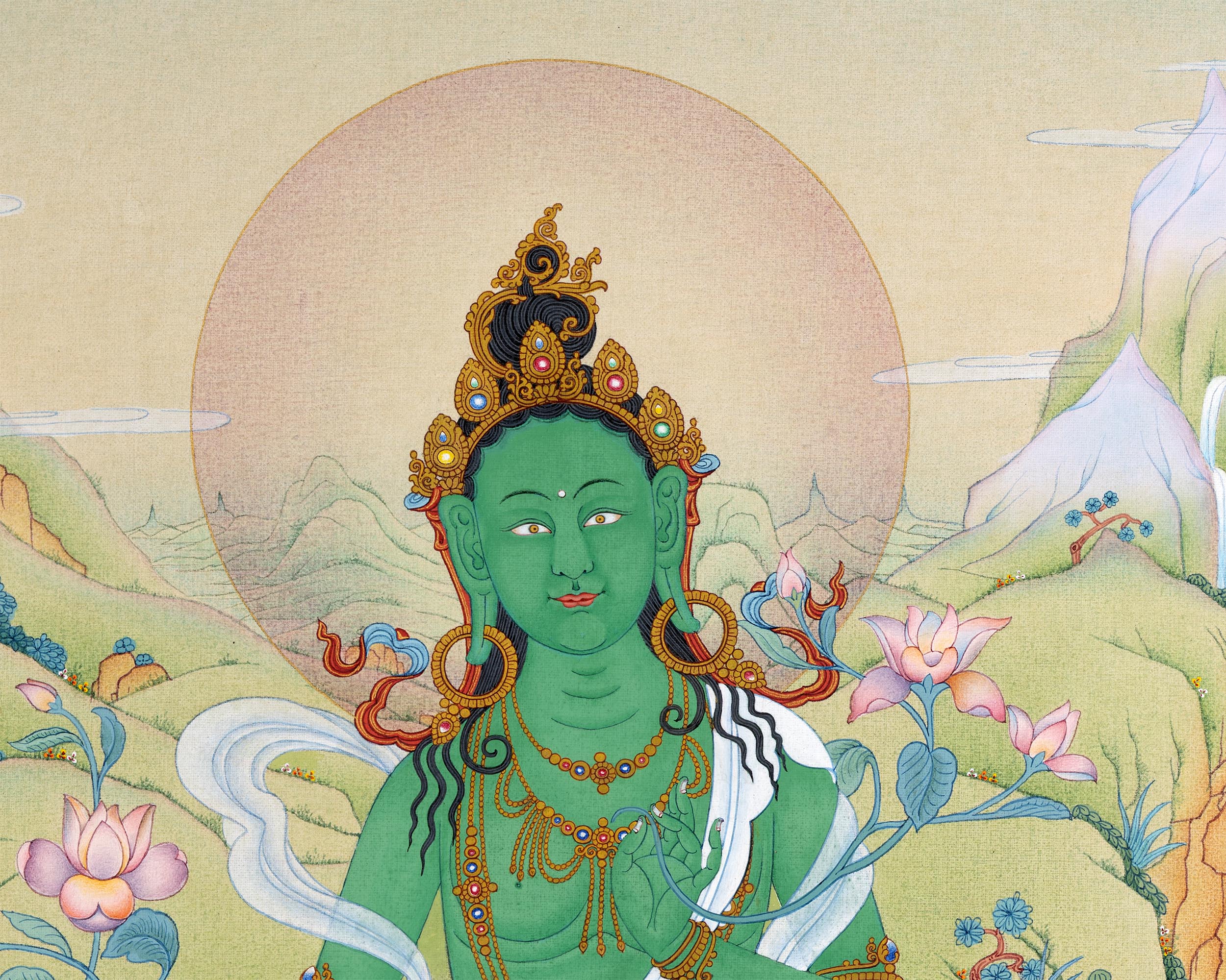 Hand Painted Green Tara Thangka | The Great Mother | Traditional Art