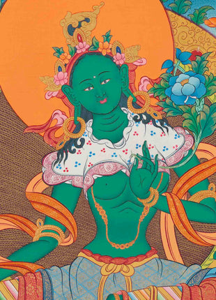 Green Tara Thangka | Healing Tara Painting | Traditional Artwork