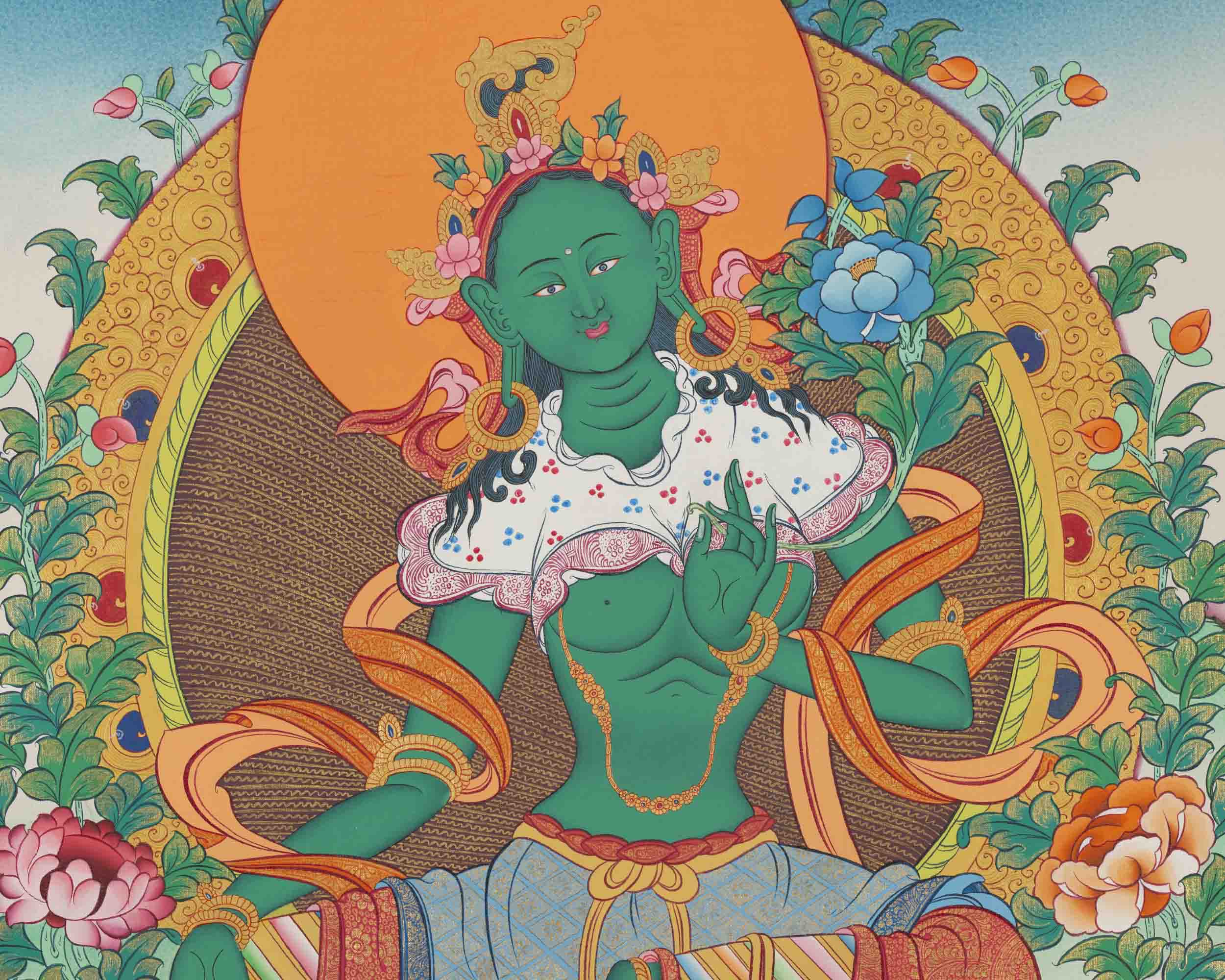 Green Tara Thangka | Healing Tara Painting | Traditional Artwork