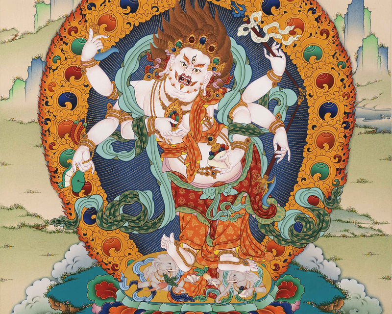 Tibetan White Mahakala Thangka Print | Art For Room Decor | Spiritual Gifts