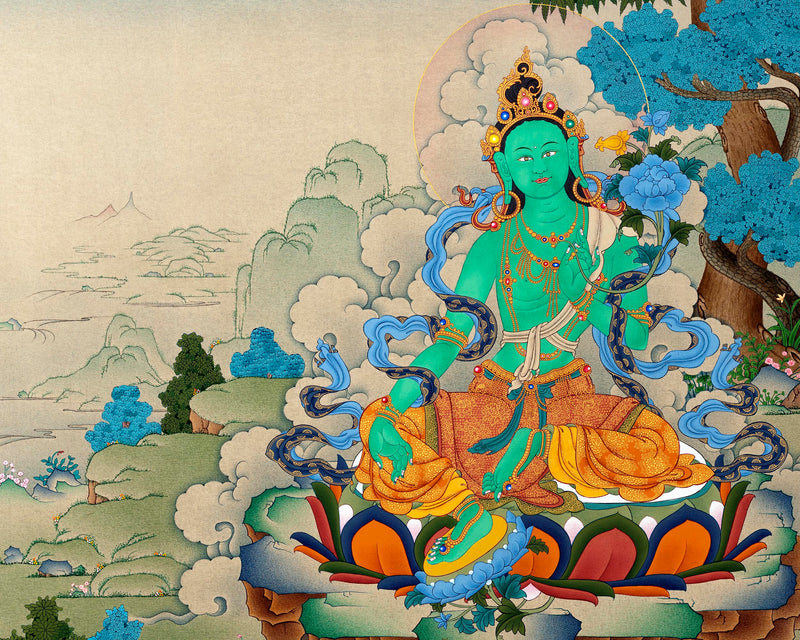Indoor Green Tara Thangka | Mother Tara | Traditional Hand Painted Deity