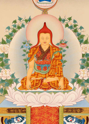 Guru Longchenpa Mantra Thangka With Jigme Lingpa and Vimalamitra | Hand-painted Buddhist Guru Art