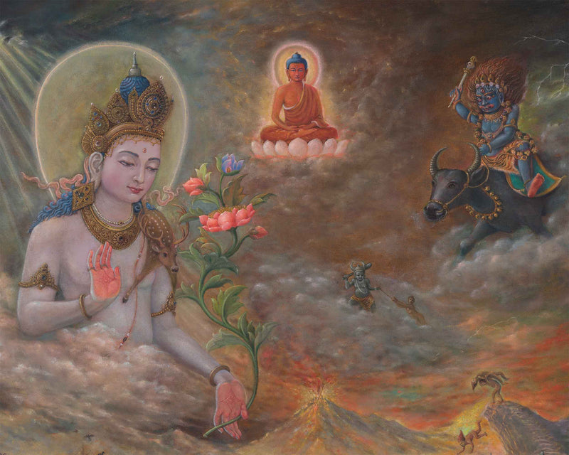 Avalokiteshvara Thangka Print | Yamadanda Lokeshvara | Wall Hanging | Large Art Canvas
