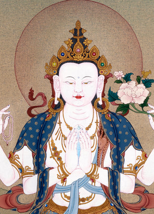 Avalokiteshvara, Chenrezig Thangka Painting, Traditional Karma Gadri Thangka