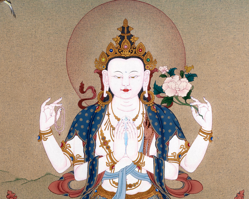 Avalokiteshvara, Chenrezig Thangka Painting, Traditional Karma Gadri Thangka