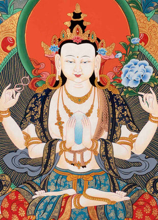Avalokitesvara Chengrezig Thangka | Religious Buddhist Art | Wall Decors