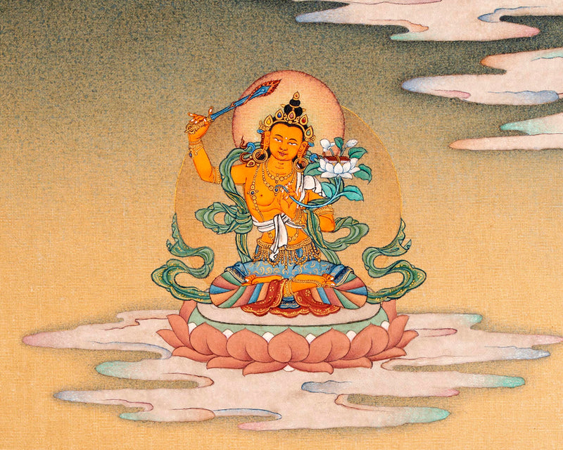 Bodhisattva Thangka | Chenrezig, Manjushri, Vajrapani | 24K Gold Tibetan Art