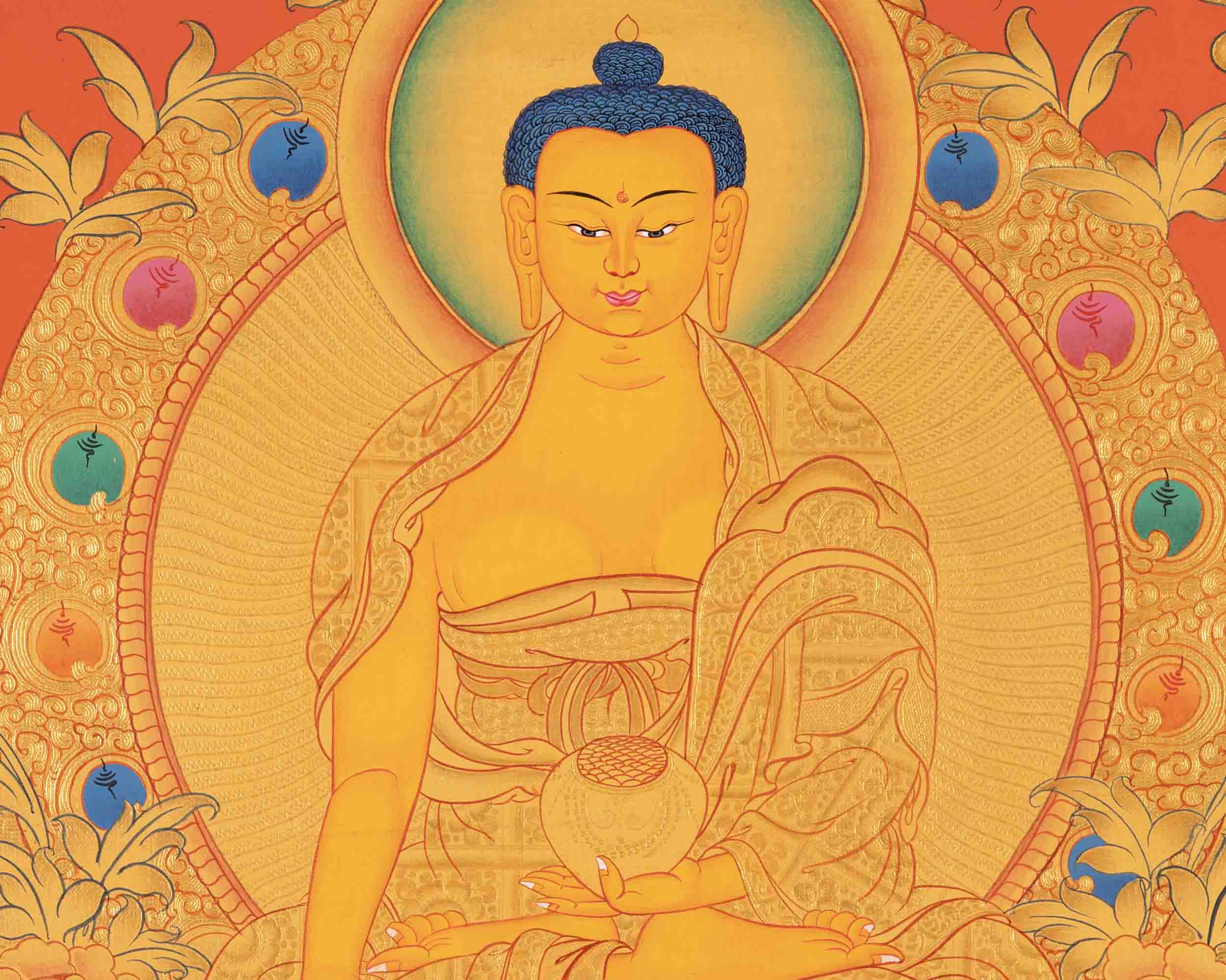 Buddhist Shakyamuni Buddha Thangka | Original Hand Painted 24k Gold Thangka