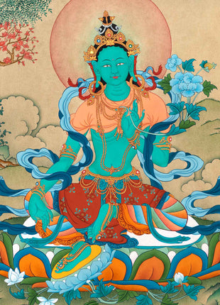 Green Tara Meditation Thangka | Deity of Compassion | Tibetan Art