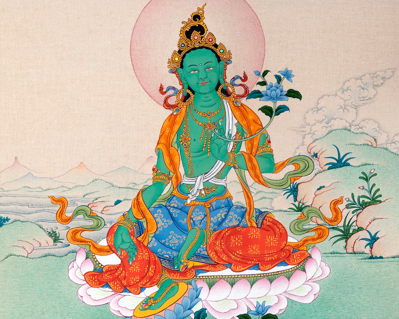 Green Tara | Female Buddha | Tibetan Buddhist Thangka