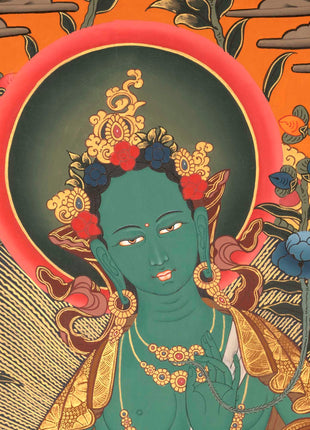 Quality Green Tara Thangka | Handpainted Buddhist Art | Wall Decors