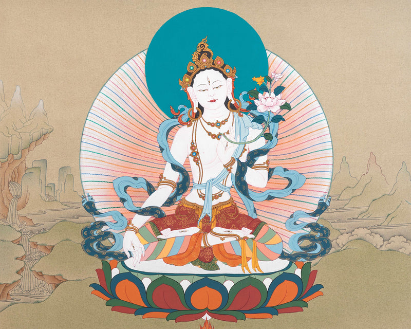 White Tara Thangka in Karma Gadri Tradition