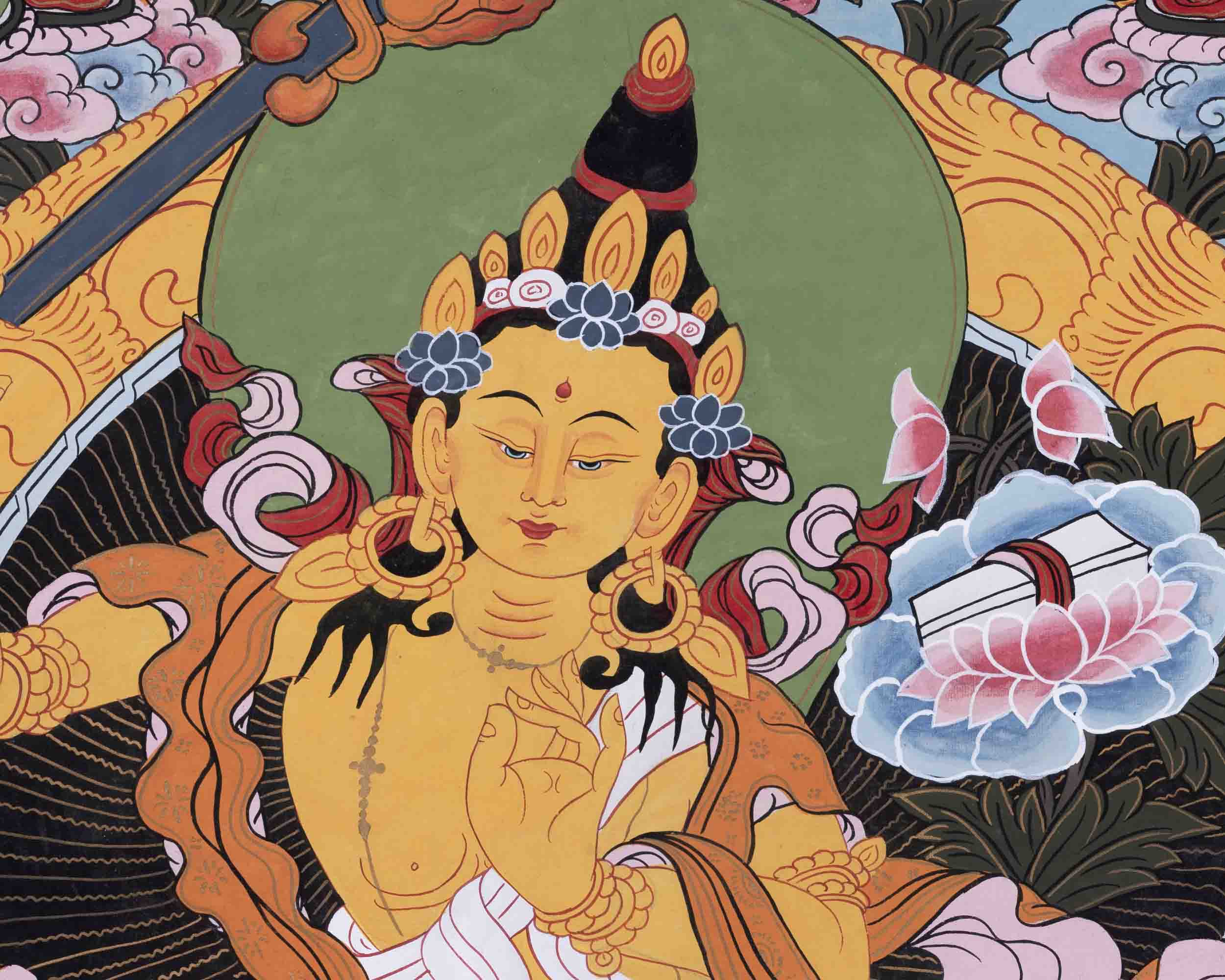 Manjushree Thangka Art | Religious Bodhisattva Thangka | Wall Decors