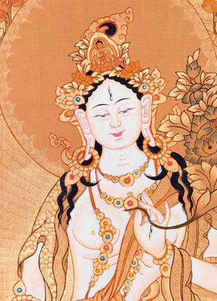 Tibetan White Tara Thangka | Wall Hanging Meditation and Yoga Art
