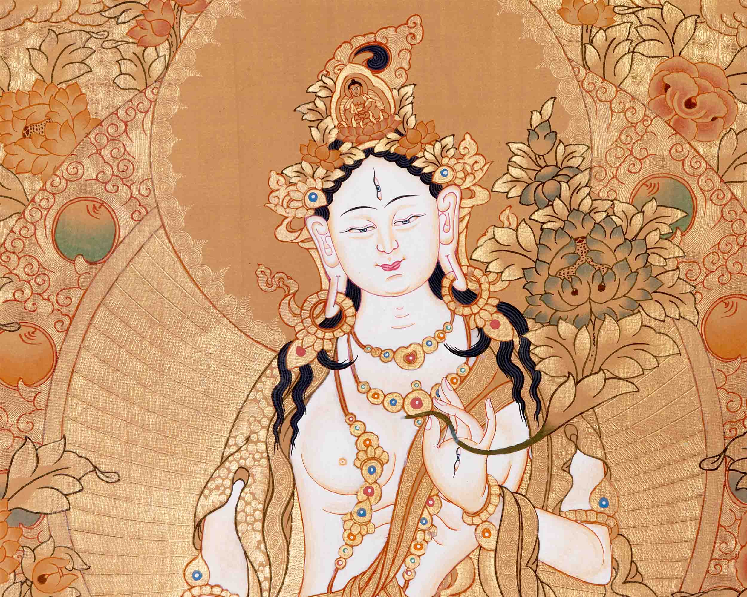 Tibetan White Tara Thangka | Wall Hanging Meditation and Yoga Art