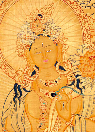 Hand-Painted White Tara Thangka | Wall Hanging Decor