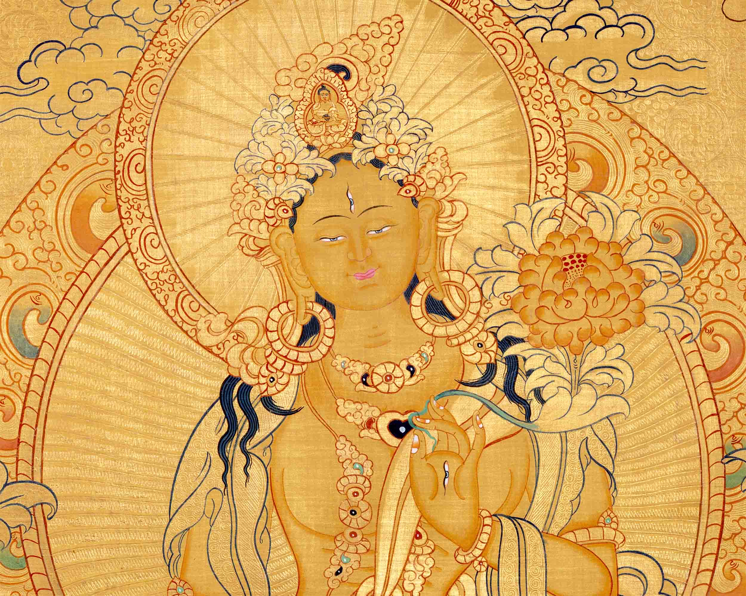 Hand-Painted White Tara Thangka | Wall Hanging Decor