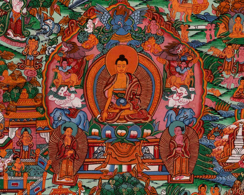 Shakyamuni Buddha's Life Story | Vintage Thangka | Wall Decors
