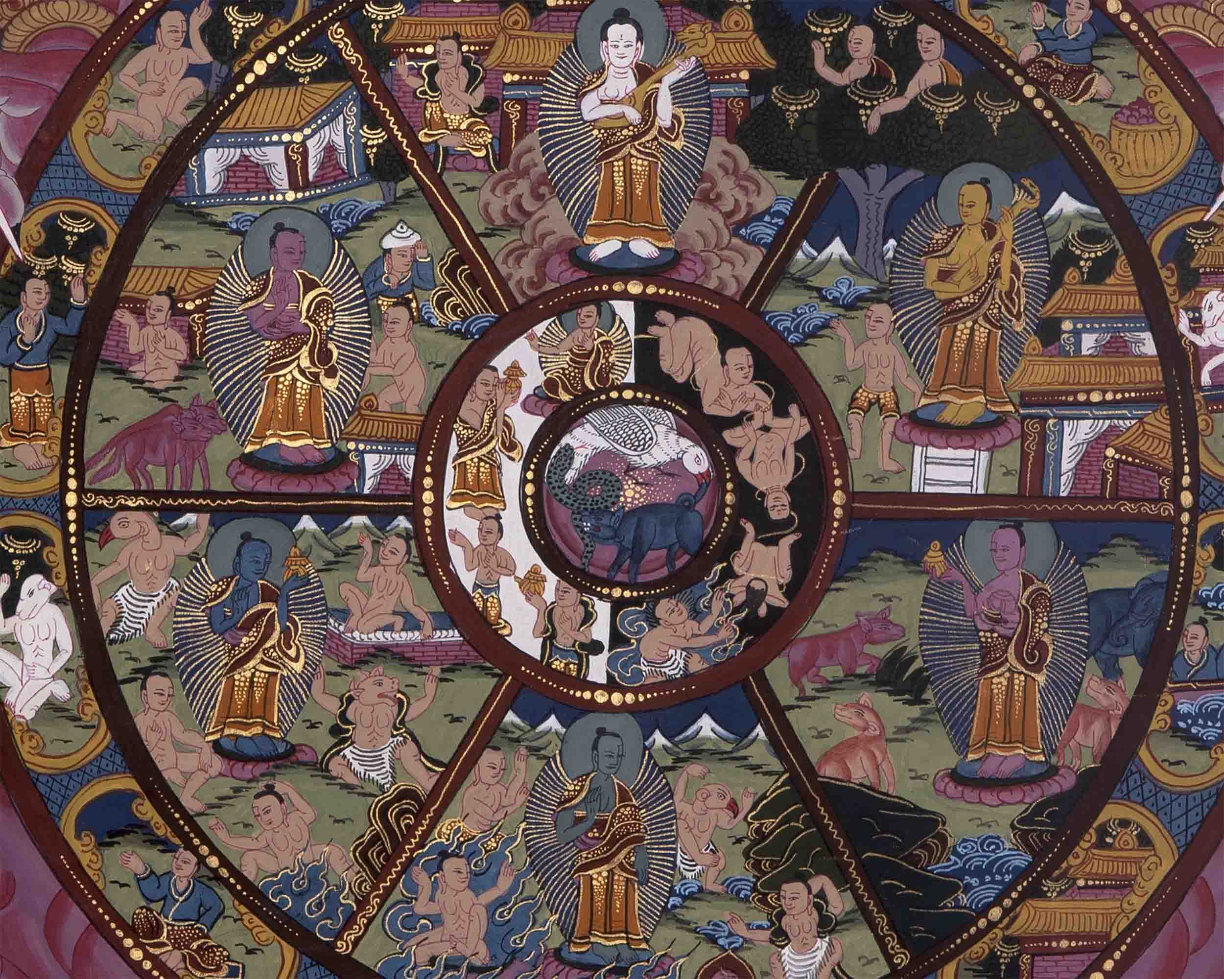 Brocade Mounted Wheel Of Life | Traditional Artwork | Wall Decors