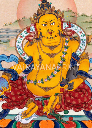 Tibetan Poster Of Dzambhala God Of Wealth For Wall Decoration | Traditional Tibetan Deity Canvas Print