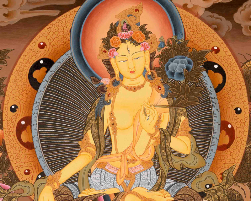 White Tara Thangka | Buddhist Artwork | Wall Hanging Decors