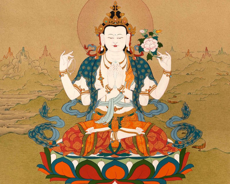 Avalokiteshvara Buddhist Thangka | Genuinely Hand Painted Art