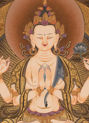 4Armed Chengrezig Thangka | Traditional Buddhist Painting
