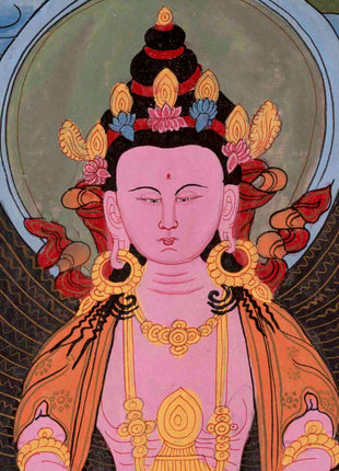 Vintage Amitayus Buddha Thangka | Religious Buddhist Art | Wall Decors