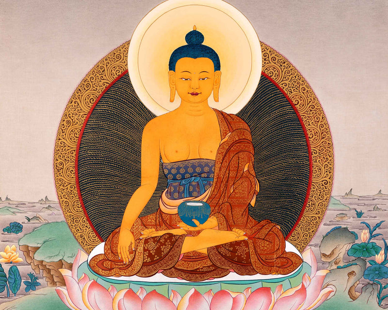 Historical Buddha Shakyamuni Thangka | Traditional Tibetan Buddhist Art