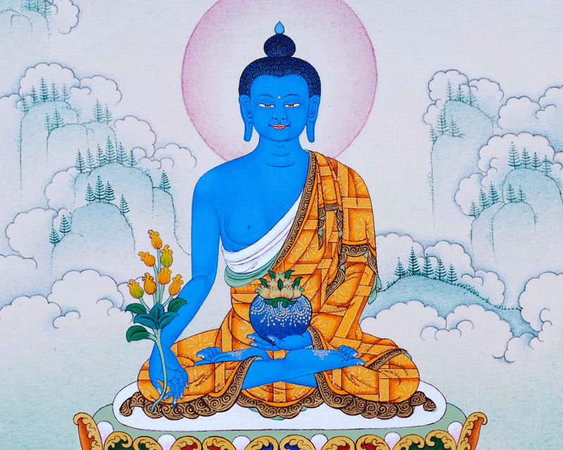 Medicine Buddha, The lapis Lazuli Healing Buddha Thangka Painting